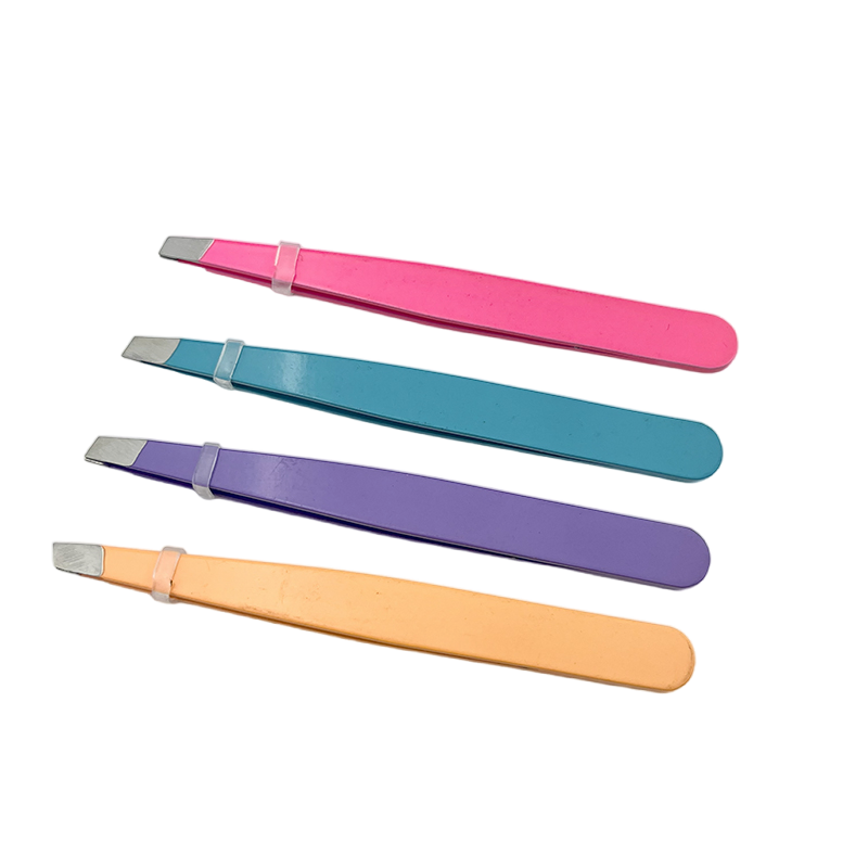 Custom Logo Eyebrow Clips Stainless Steel Slanted Mouth Eyebrow Tweezers