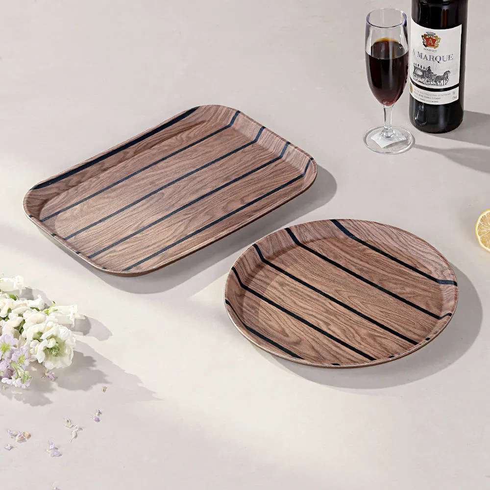 Elegant Plastic Serving Trays - Rectangular & Round Striped for Hotels