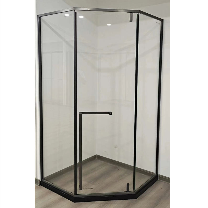 Modern Sliding Shower Room Door Diamond Shape Black Framed Tempered Glass 8mm Aluminiummountedbathroom Corner Door