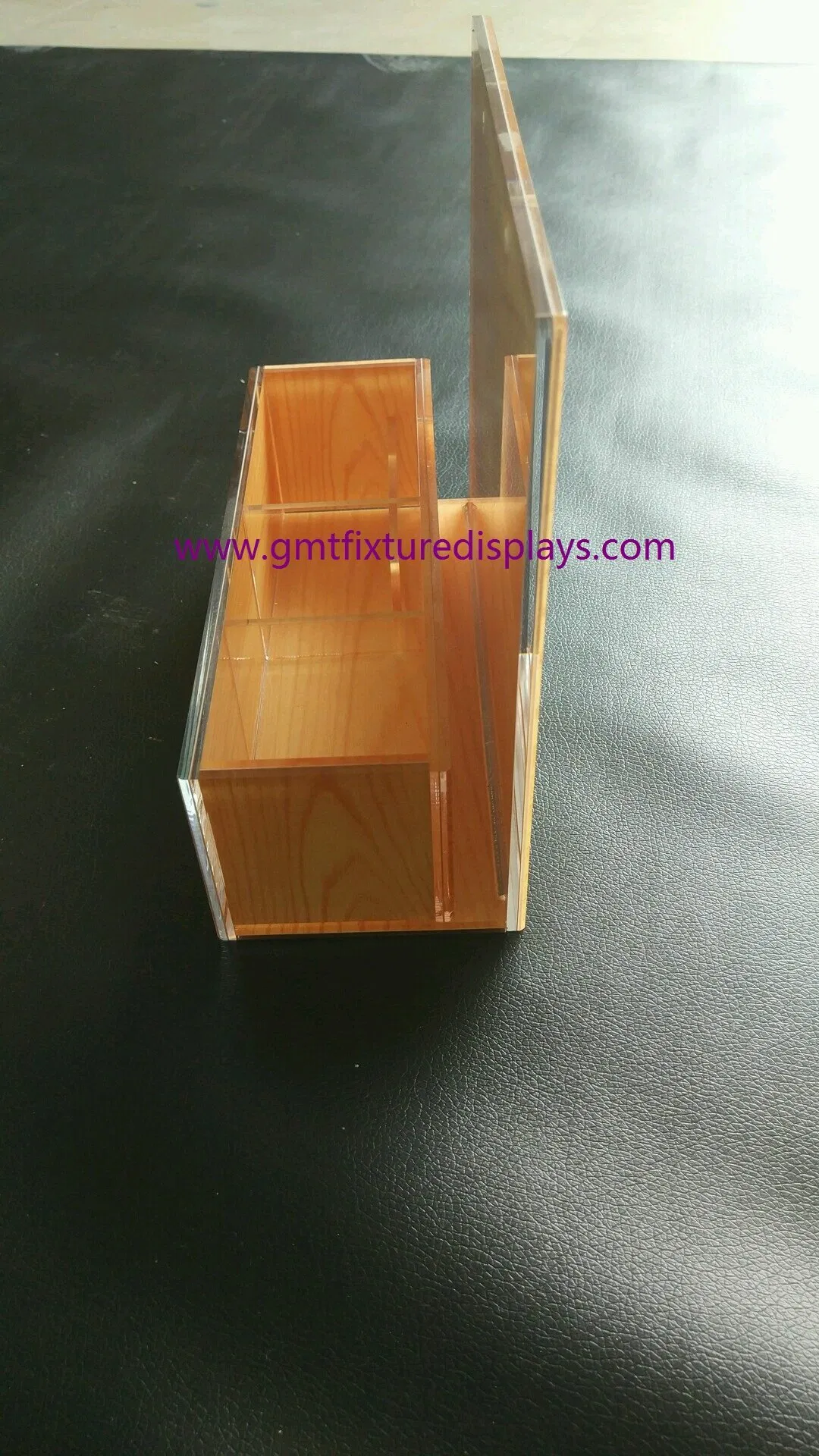 Wall Mounted Wood Grain Plexi Sign Holder Acrylic Display Stand W/ 3 Boxes Plastic Document Holder