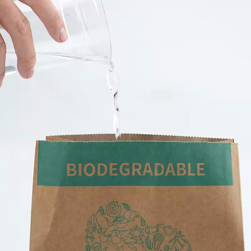 Waterproof Oil-Proof Food Waste Bag 100% Biodegradable Brown Kraft Paper PLA Film Kitchen Bags for Kitchen
