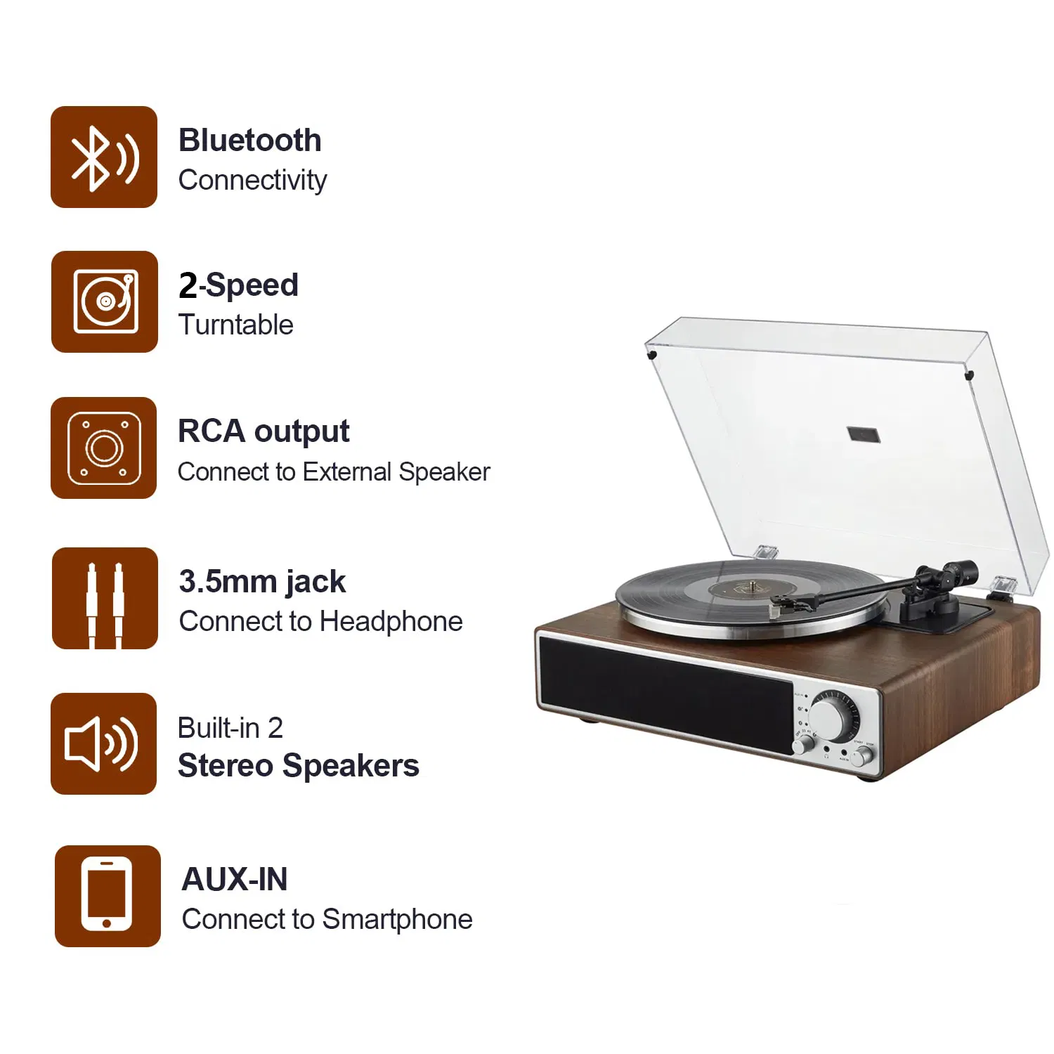 Проигрыватель виниловых пластинок с Bluetooth, 2 скорости