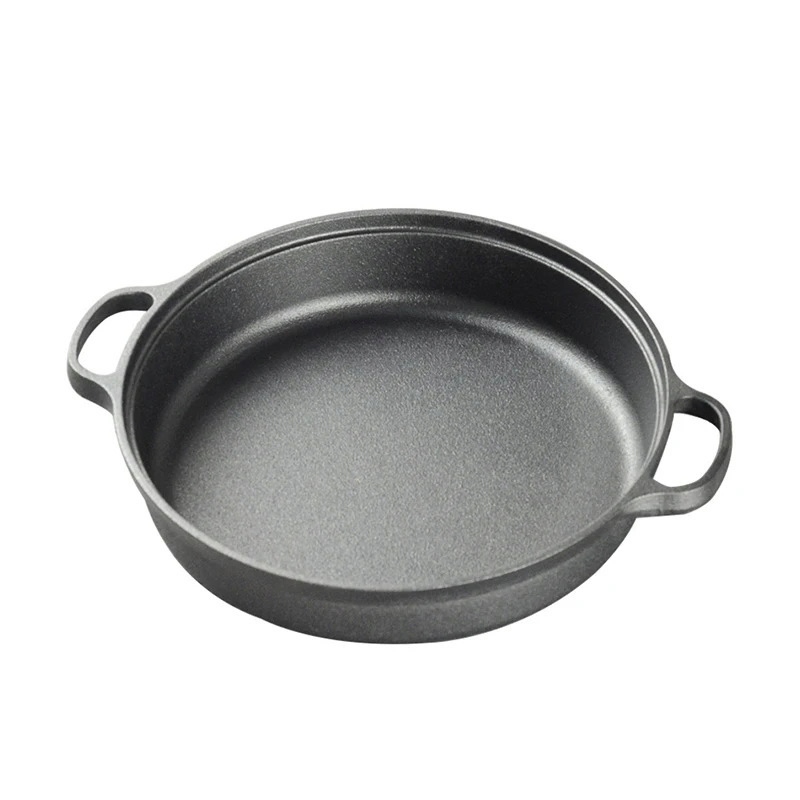 Wholesale Pre Seasoned Non Stick Dual Handle Cast Iron Double Ear Deep Skillet Frying Pan