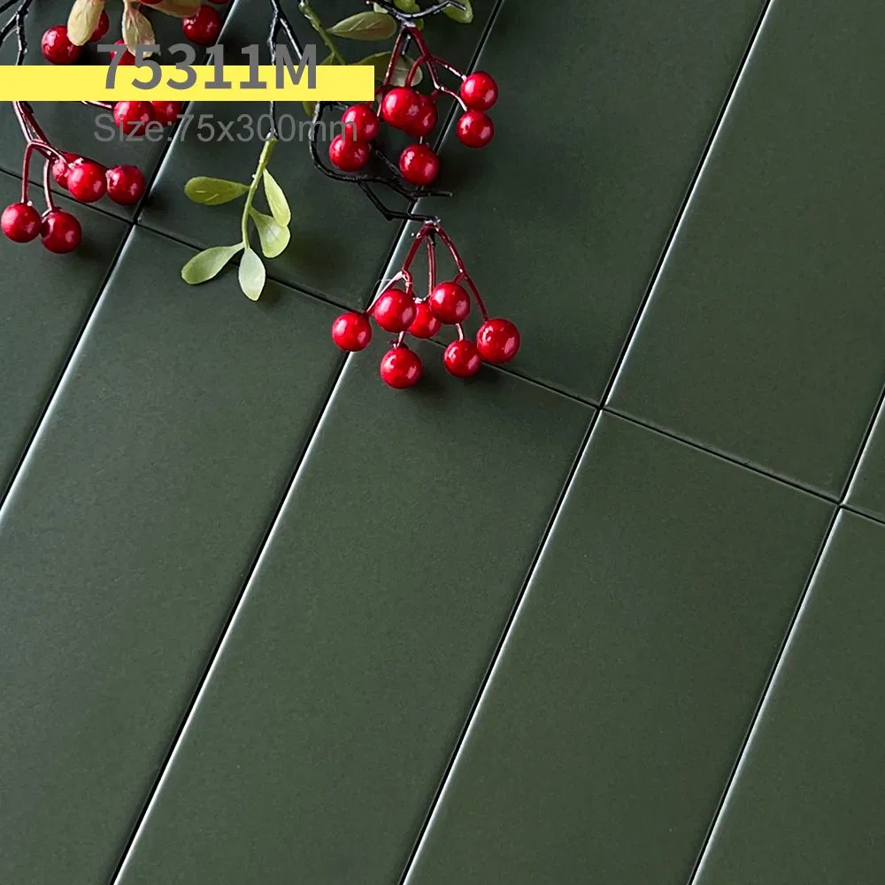 75X300mm Green Pure Color Handmade Wall Floor Porcelain Kitchen Decoration Tiles
