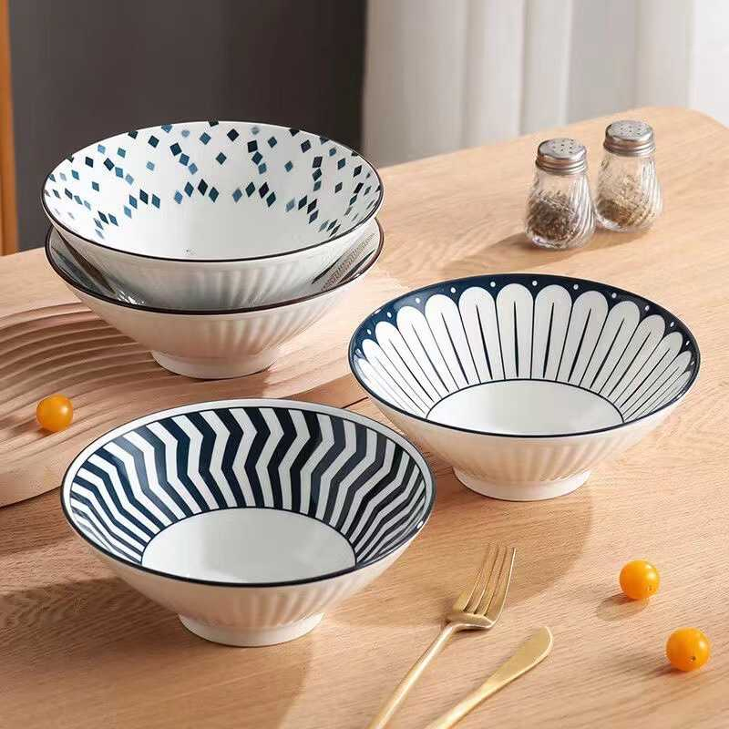 Large Ceramic Noodle Bowl Household 8-Inch Dipper Bowl Dorm Room Noodle Bowl