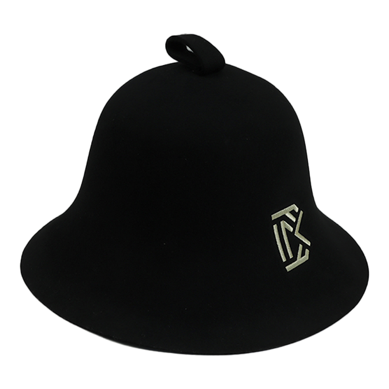 Custom Embroidered Black Merino Wool Felt Sauna Hat
