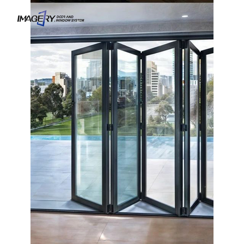High Quality Tempered Customized Size Accordion Aluminum Bifold Folding Patio Glass Door