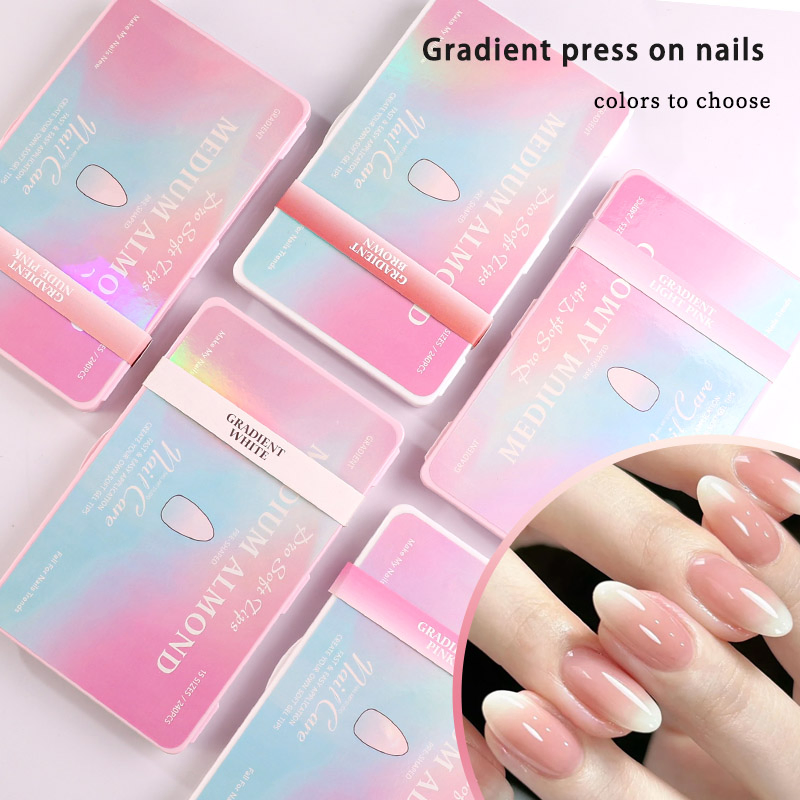 Factory Price Nail Tips Acrylic Medium Almond Gradient Brown Artificial Nail for Extension DIY