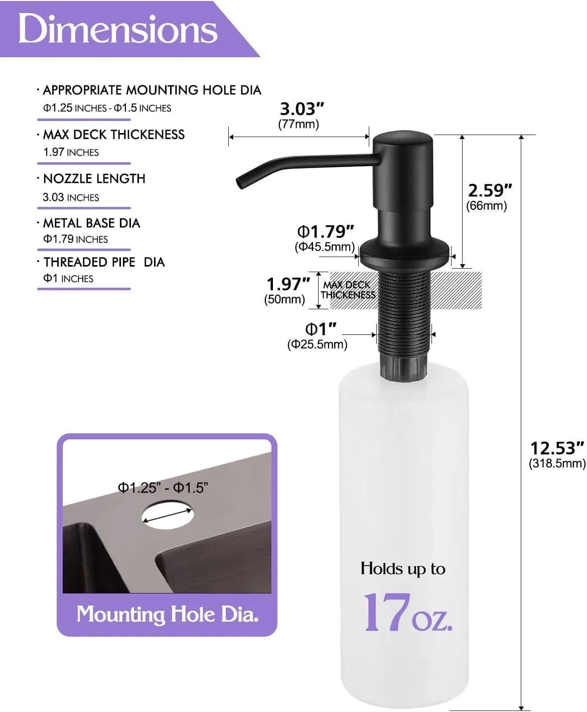 Black Matte Stainless Steel Soap Dispenser Countertop Pump Hand Lotion Built in Bottle Soap Dispenser for Wash Basin