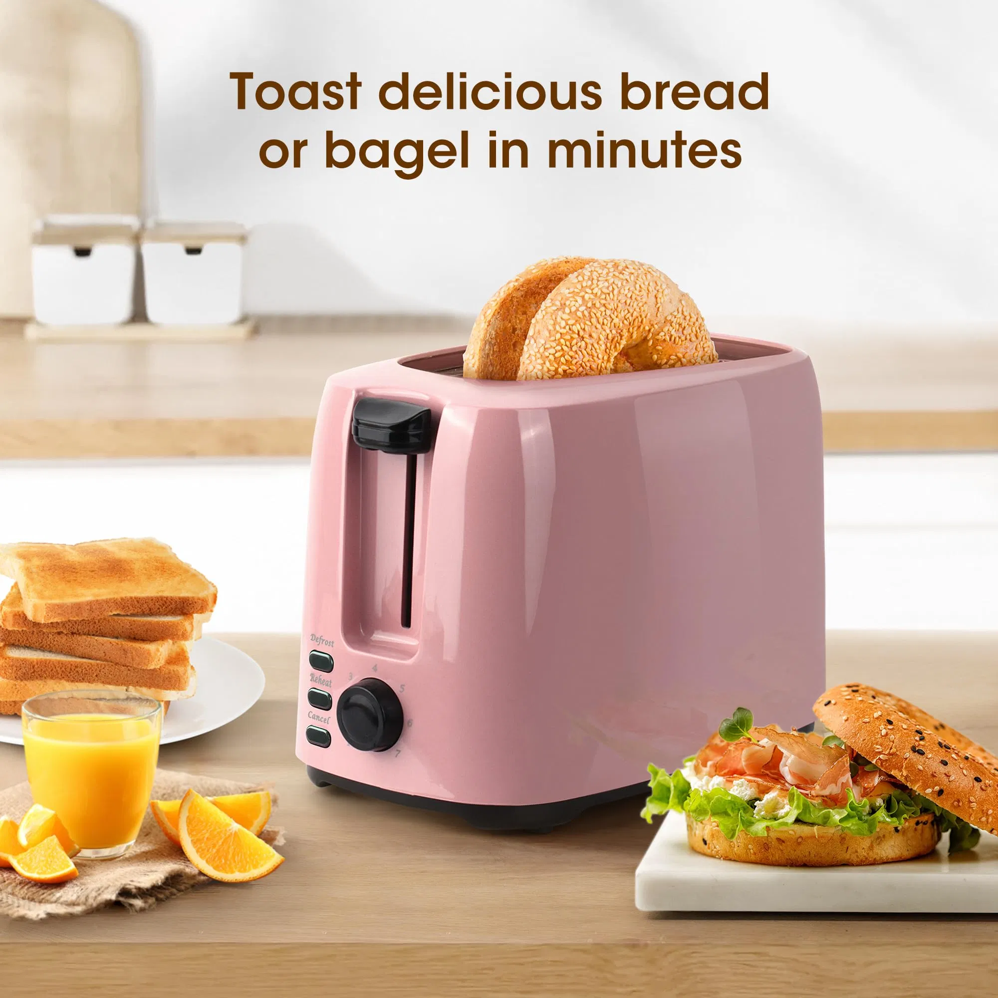 Durable 7 Shade Settings 2 Slice 1.3 Inches Wide Slot Bagel Toaster