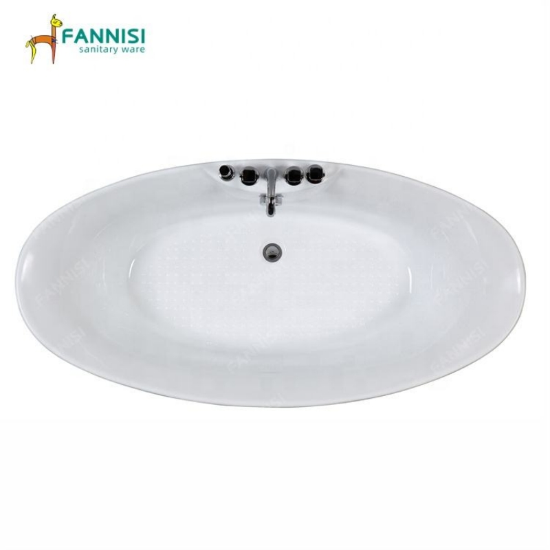 Взрослая отдельностоящая ванна с центральным сливом, глянцевая белая