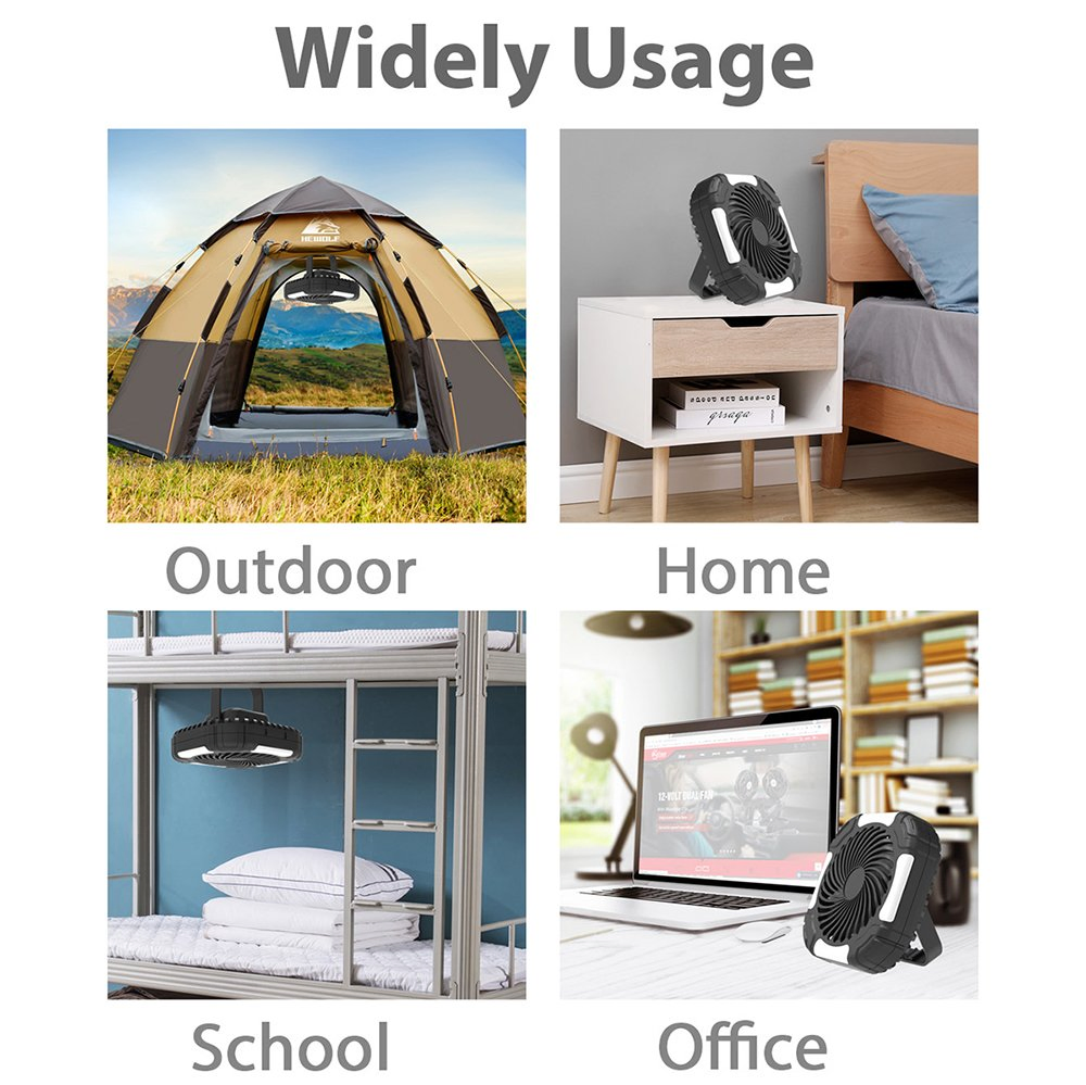 Factory Direct 12V Rechargeable Camping Fan with Remote Control, Portable Hanging Fan for RV, Outdoor, Home Use, 4000mAh Battery, 3 Speeds