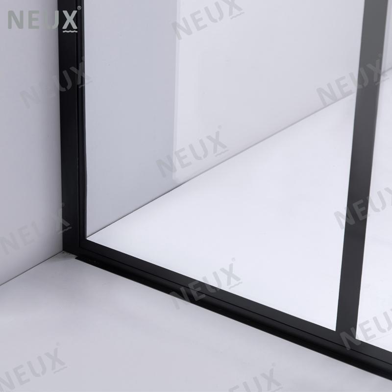 Elegant Bathroom Matt Black Grid Retractable Glass Goor Panel Shower Screen