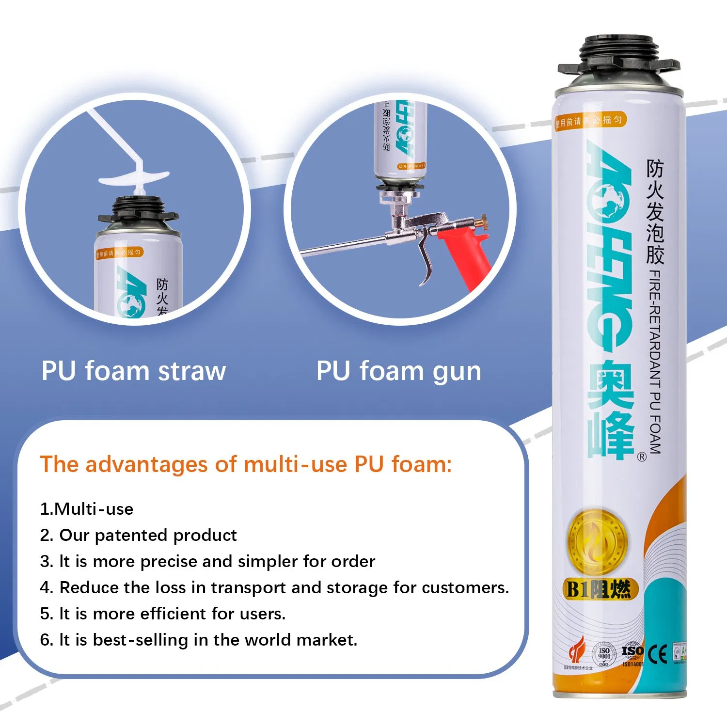Expanding Polyurethane Adhesive Source Factory Caulk Sealant High Performance B1 PU Foam Fireproof & Waterproof