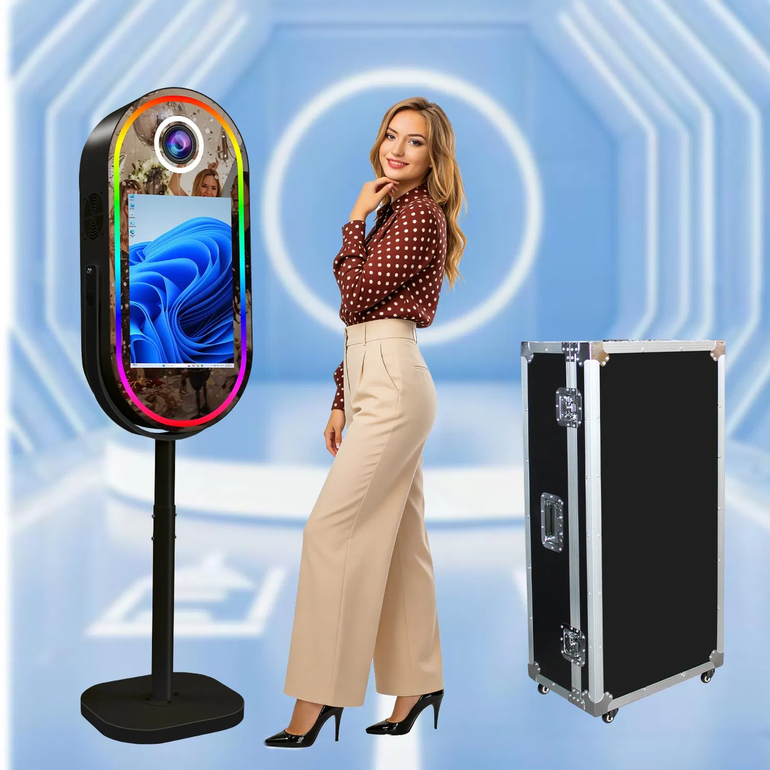 Large Oval Mirror Photobooth Machine Interactive Portable Selfie Magic Mirror Photo Booth
