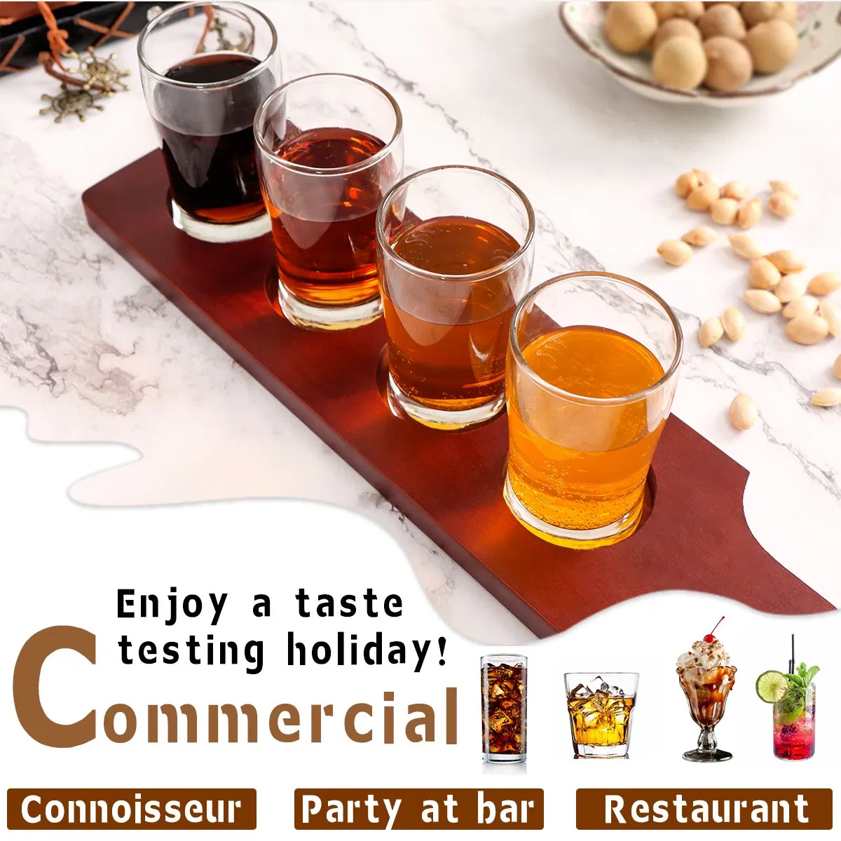 4 Holes Wooden Beer Serving Tray Flight Paddle Board Tasting Tray Paddle