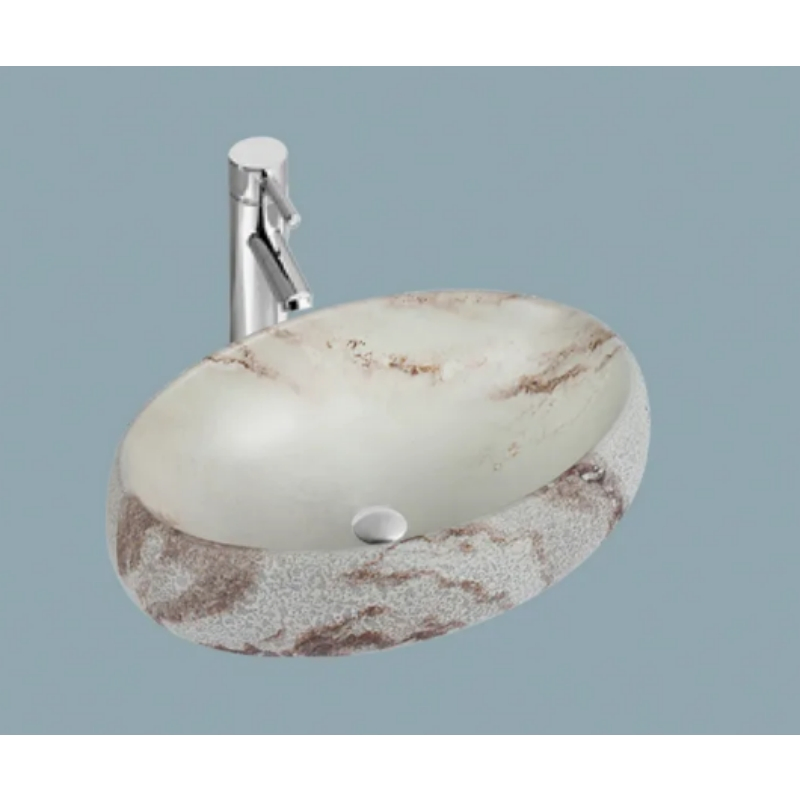 Temperature Resistant Polished Budget Washroom Unique Textured Oval Ceramic Art Basin