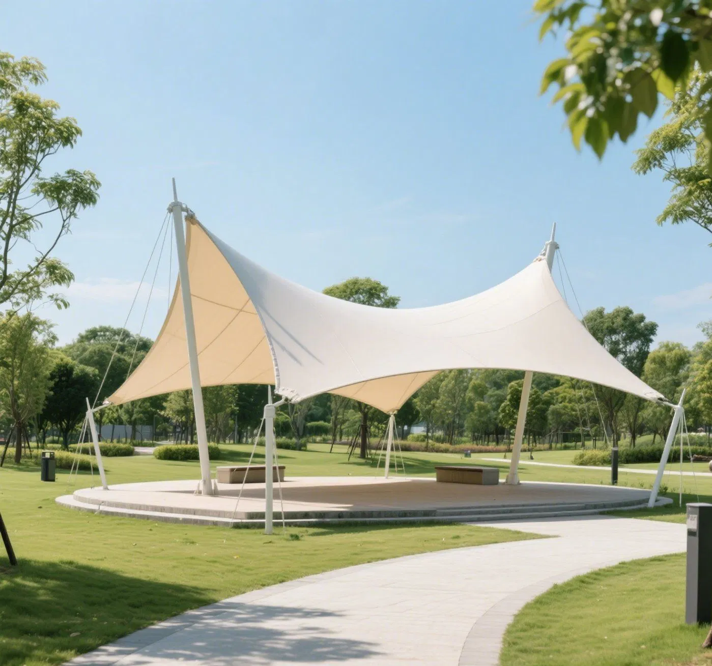 Steel-Framed Tensile Membrane Canopy: a Modern Shelter for Park Landscapes