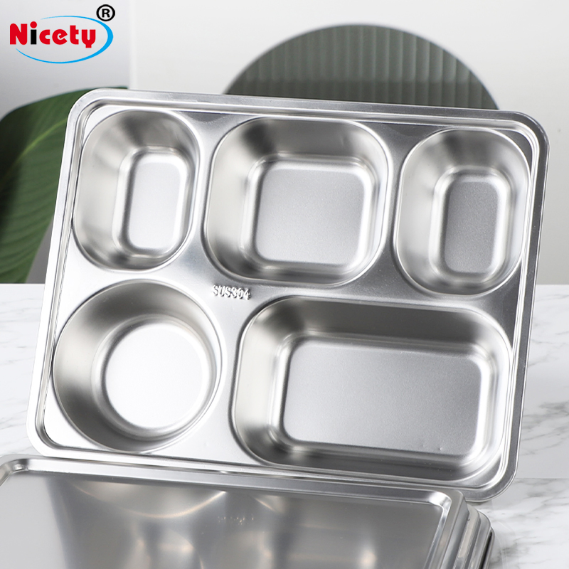Indonesia Hot Selling Stainless Steel Food Tray Dinnerware Plates Compartmentalized Fast Food Tray