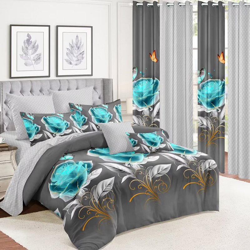 Premium 12 PCS Polyester Duvet Cover Twin Full Size Pillowcases High Class Pillow Shams Customized Curtains Eight-Piece Printing Bedroom Suite Bedspread Set