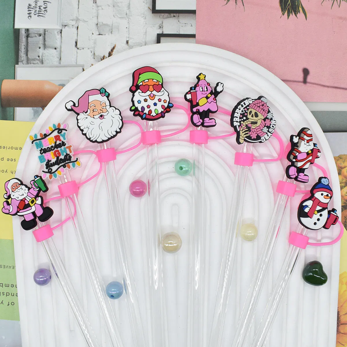 Vibrant Holiday PVC Straw Toppers for Festive Drinkware