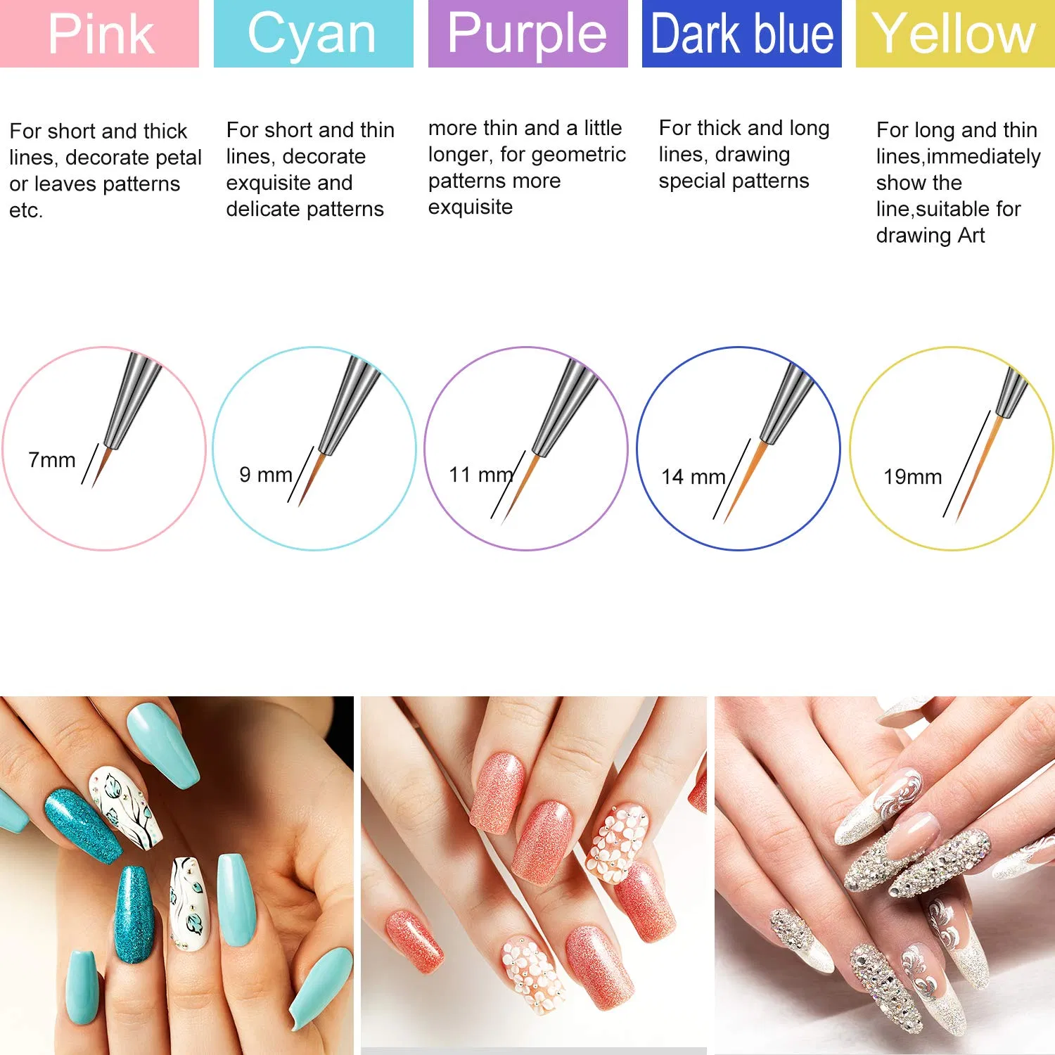 Popular 10 Pieces 3D Nail Art Brushes Set Nail Liner Nail Painting Design Pen Brushes