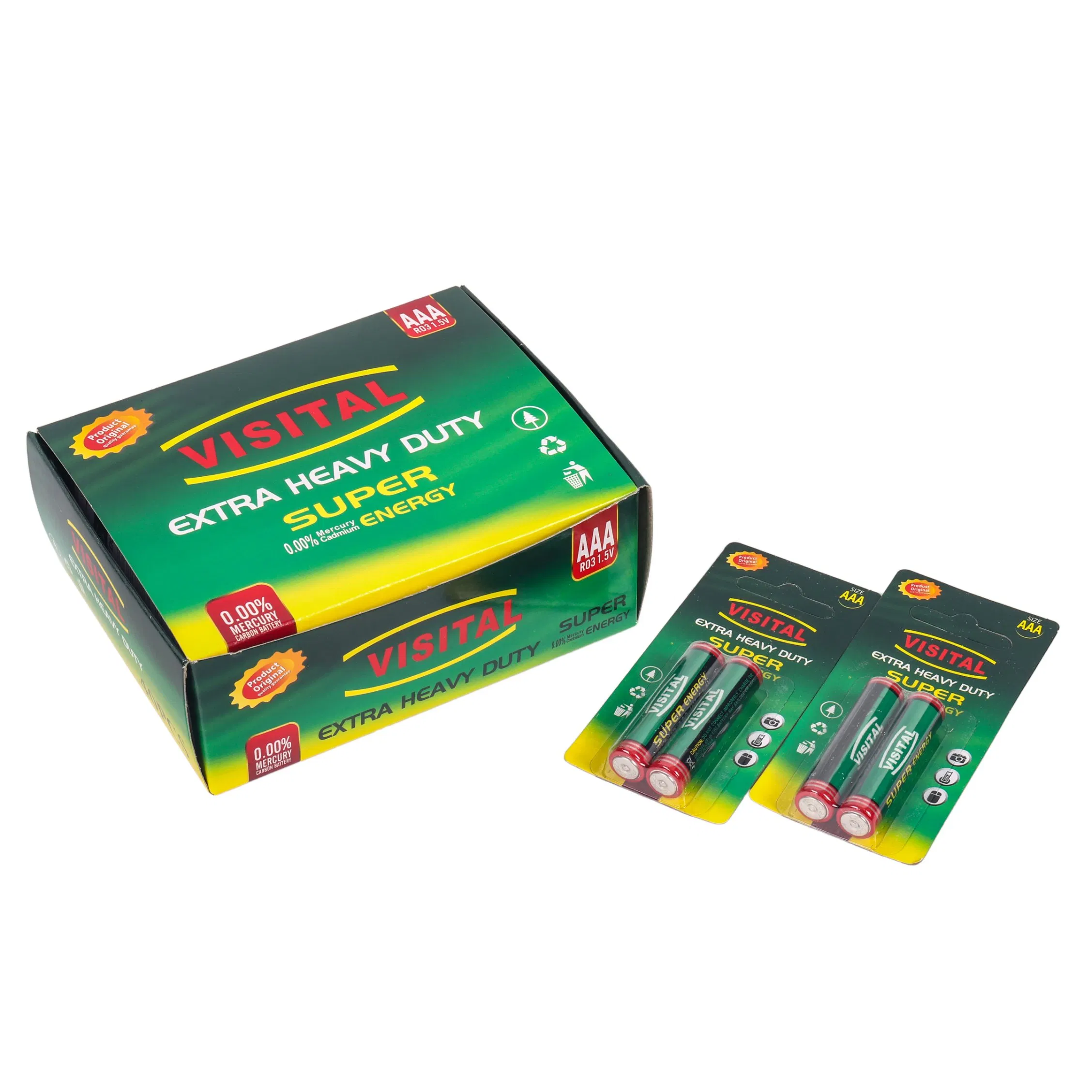 Hot Selling R03 AAA 1.5V Zinc Carbon Battery 2PCS Blister Crad Pack OEM Service