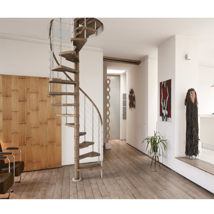 Prima Factory Easy Installed Villa Commercial Glass Step Spiral Staircase Resident Indoor Wood Tread Helical Stairs