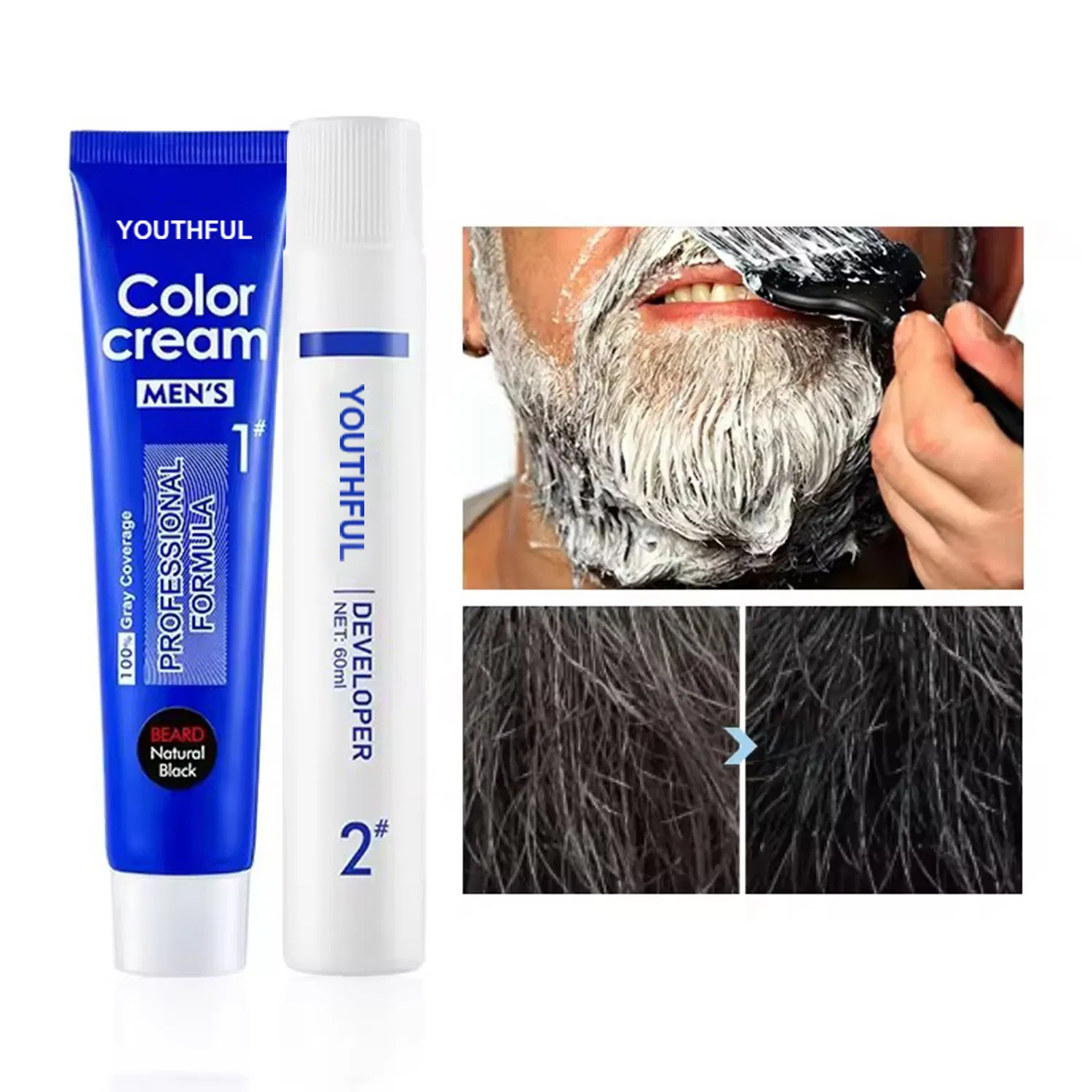 Natural Men Cover Gray Hair Beard Color Cream Black Developer