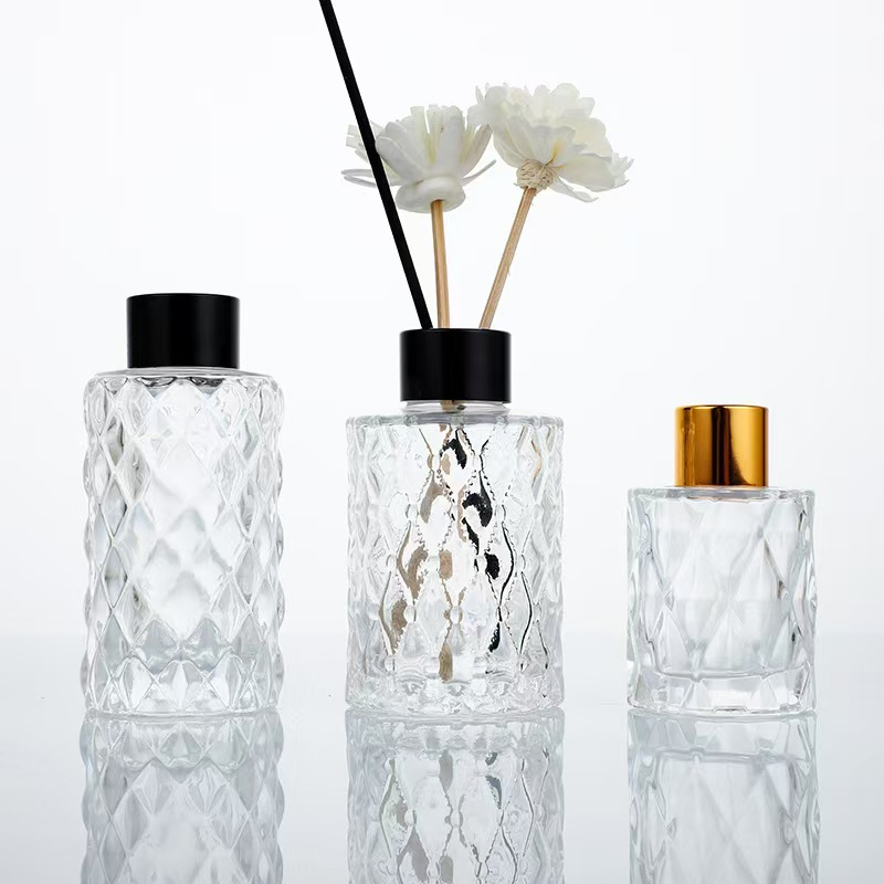 80ml 140ml 150ml Diamond Shape Cyrstal Glass Diffuser Bottle with Metal Lid