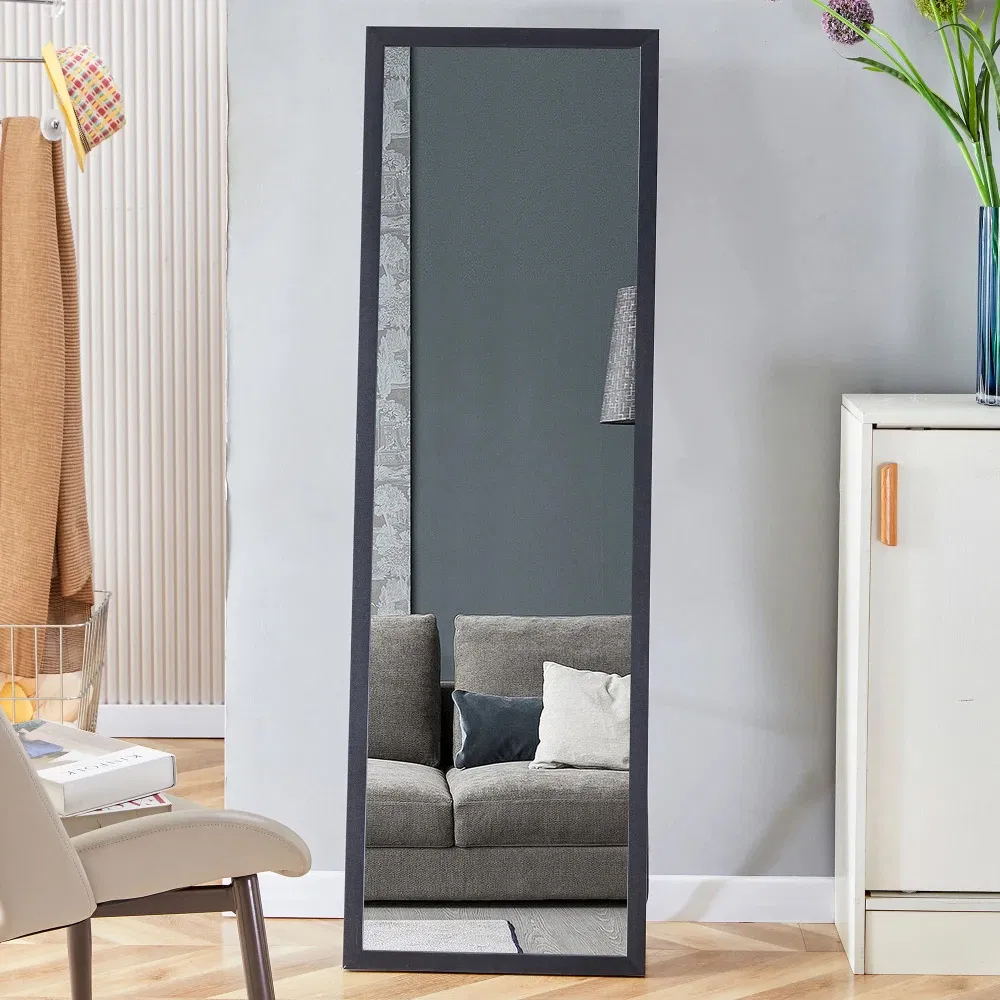 Black Thick Wooden Frame Full Body Mirror, Large Floor Standing Mirror, Dressing Mirror, Decorative Mirror