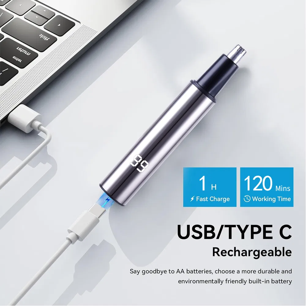 Professional USB Rechargeable Nose Clippers Eyebrow Facial Hair Trimmer Electric Nose Trimmer for Men with LED Display