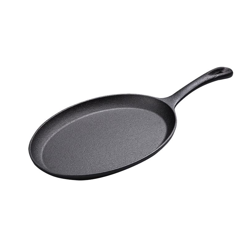 26cm Cast Iron Pan Oval Cast Iron Outdoor BBQ Steak Pan Non Stick Pancakes Pizza Baking Pan