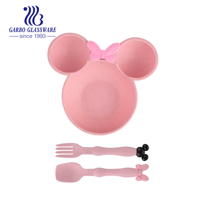 Cat Animal Shape Healthy Wheat Straw Colored Food Use Plastic Eating Plate Dish for Canteen Children Use