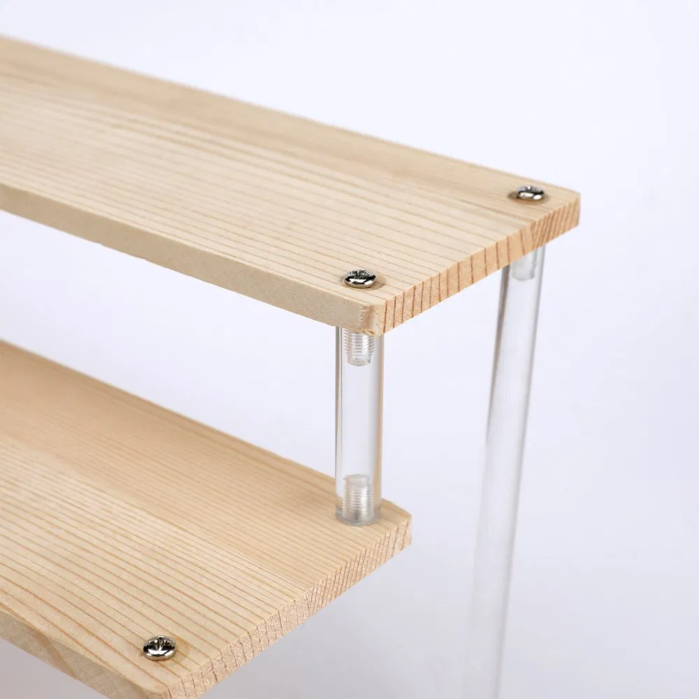 Elegant 3-Tier Acrylic and Wood Display Shelf for Organizing Makeup and Desserts