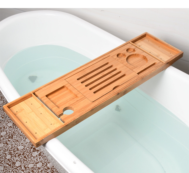 Bamboo Bathtub Tray Bathroom Extend Bath Tub Caddy Tray