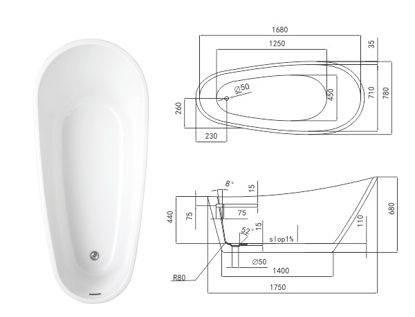 Акриловая ванна TCB031D