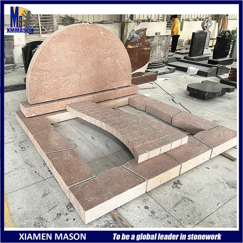 Bespoke Unique Large Red Granite Double Kerb Headstone