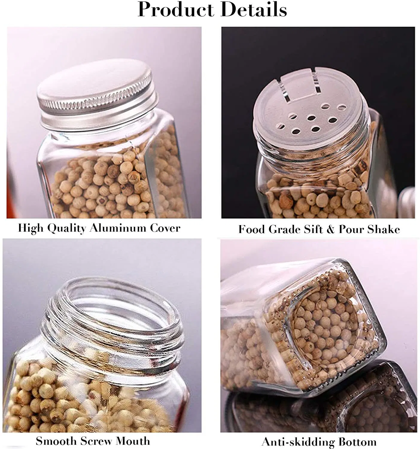 Small Glass Jar Sea Salt Powder Spice Container Pepper Empty 4oz Seasoning Bottles