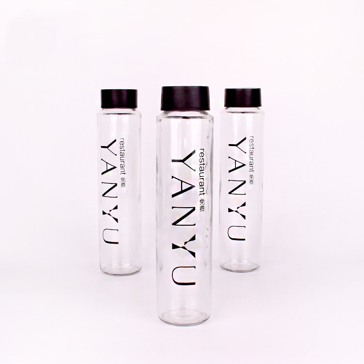 Wholesale Custom Logo Empty 800ml Round Shaped Sports Glass Water Bottle with Black Screw Cap