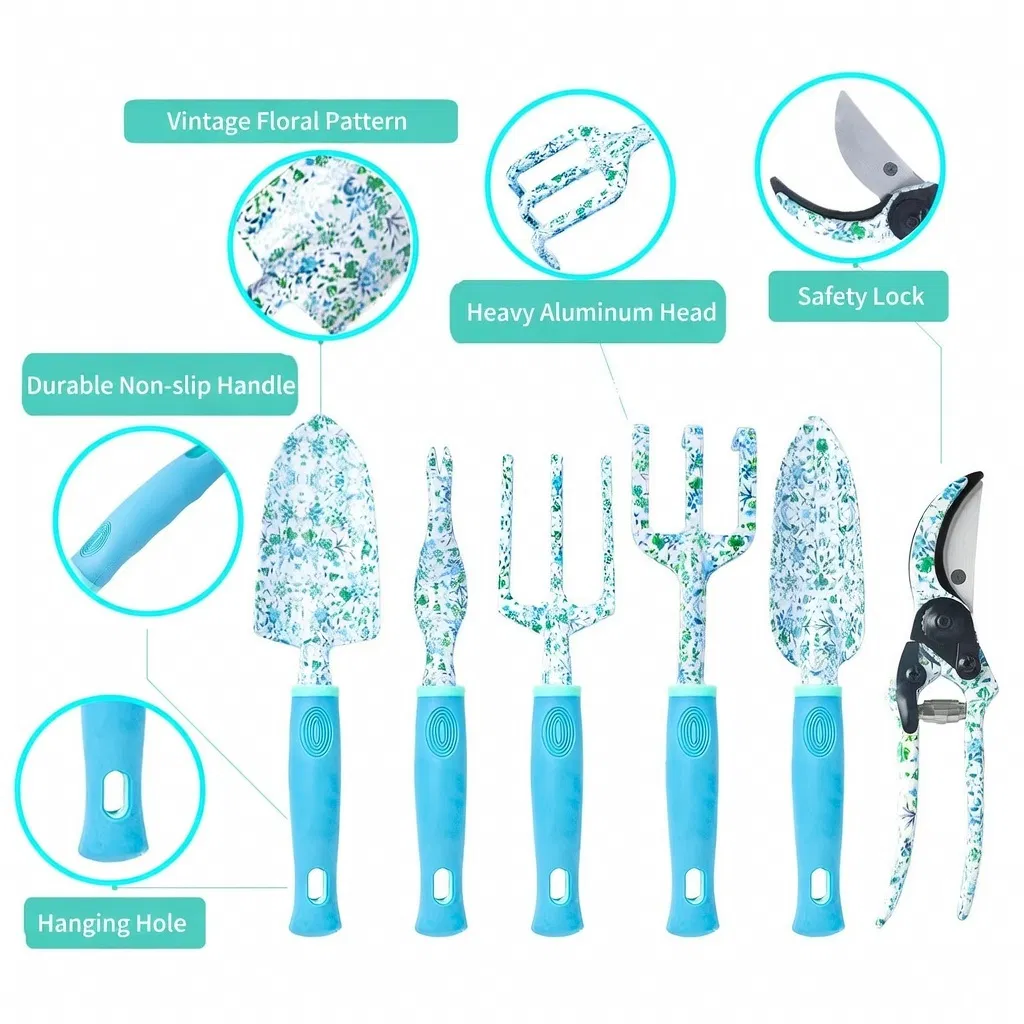 Aluminum Alloy & Stainless Steel Garden Tool Set - Printed Floral Gardening Kit
