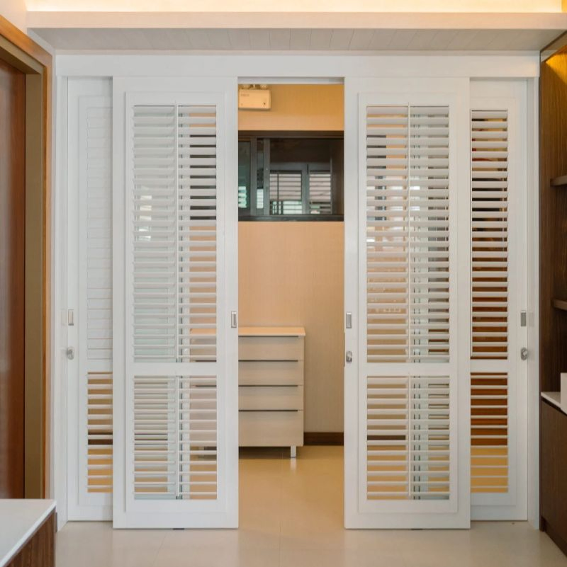 Modern Design PVC Plantation Shutters for Sliding Doors Swing and Folding Open Style Louver Curtain Type Plastic Frame