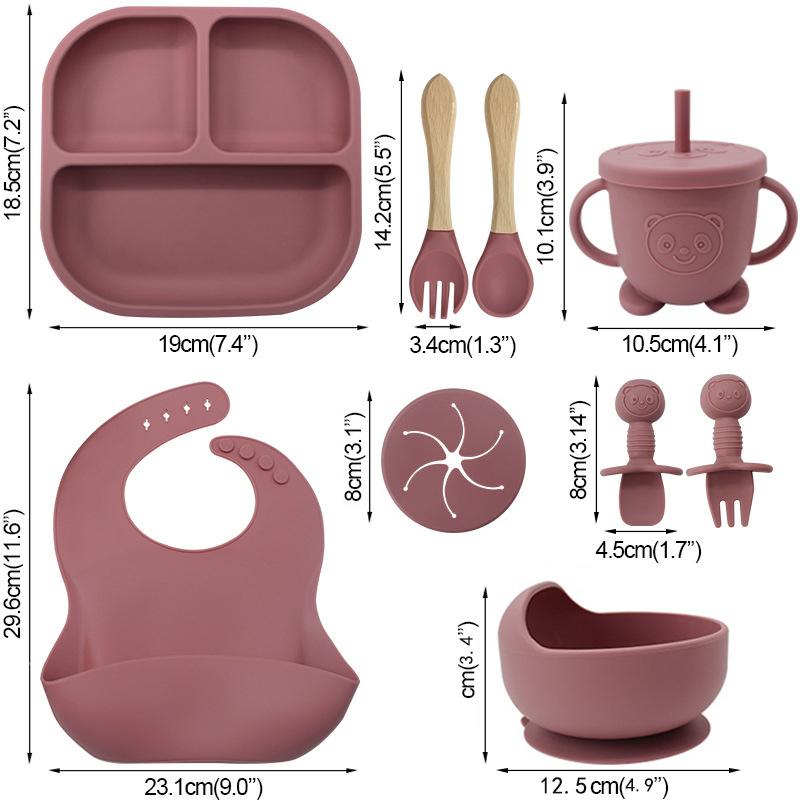 Silicone Complementary Food Bowl for Babies, Square Dinner Plate Set, Divided Plate, Bib, Integrated Eating Set with Suction Cup.