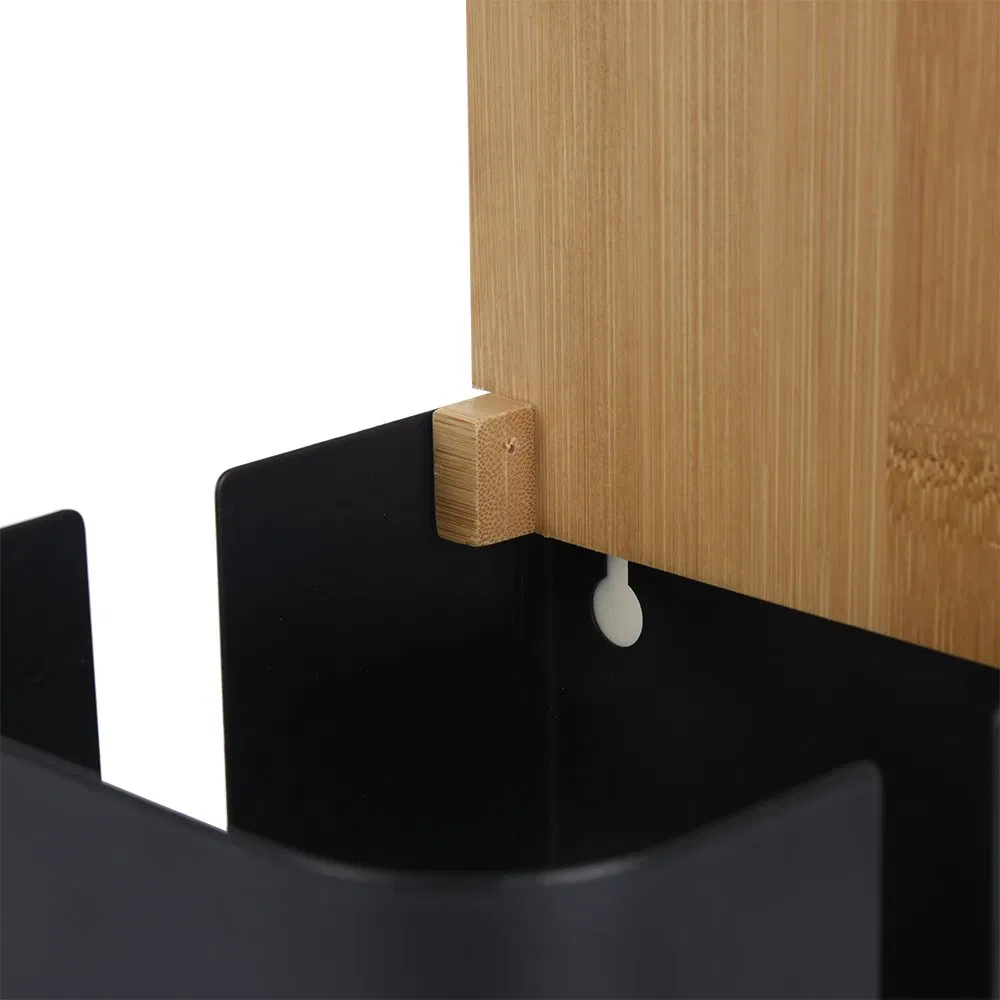 Iron Powder Coating Bathroom Bamboo Toilet Tissue Holder Self Adhesive