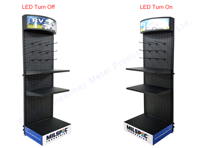 Retail Store Shop Floor Metal Shelving Perforated Pegboard Stand Display Rack Shelves with Hooks