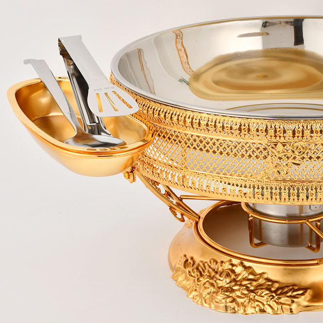 New 4L 6L 8L Stainless Steel Gold Hotel Restaurant Food Large Capacity Hot Pot Catering Buffet