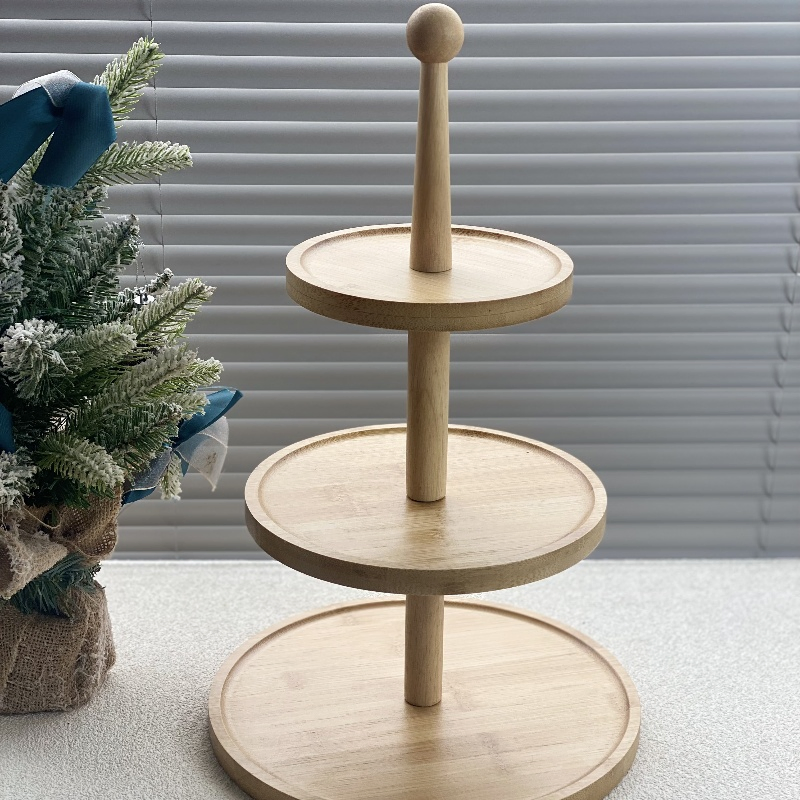 Multi-Layered Bamboo-Wood Stringed Tray Rack for Pastries and Cakes Dessert Rack