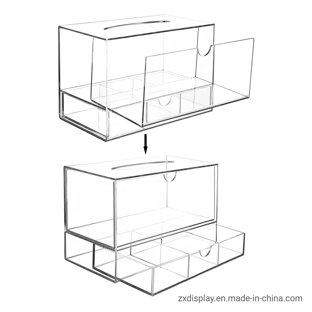 Clear Paper Towels Dispenser Acrylic Tissue Boxes with Storage Drawer