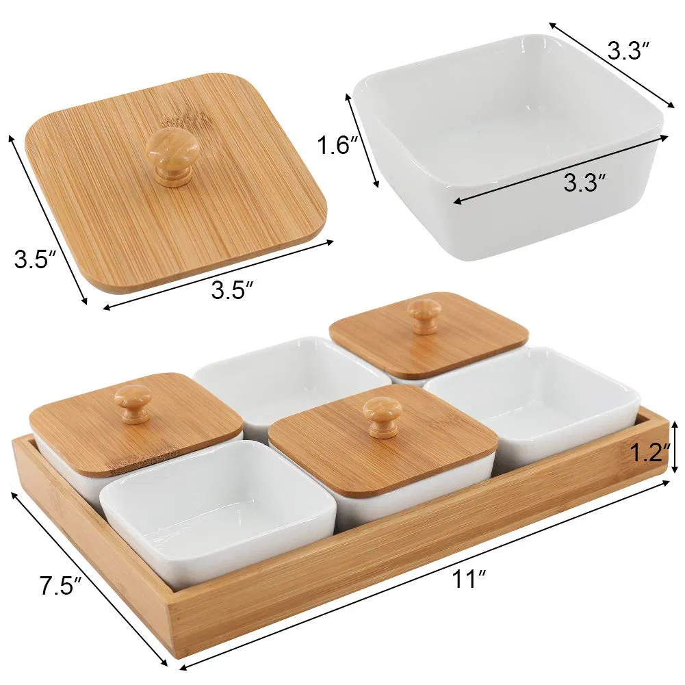 Bamboo Snack Storage Tray Creative Multi Grid Fruit Dessert Plates Multifunction Mini Ceramic Foods Classify Snack Dishes