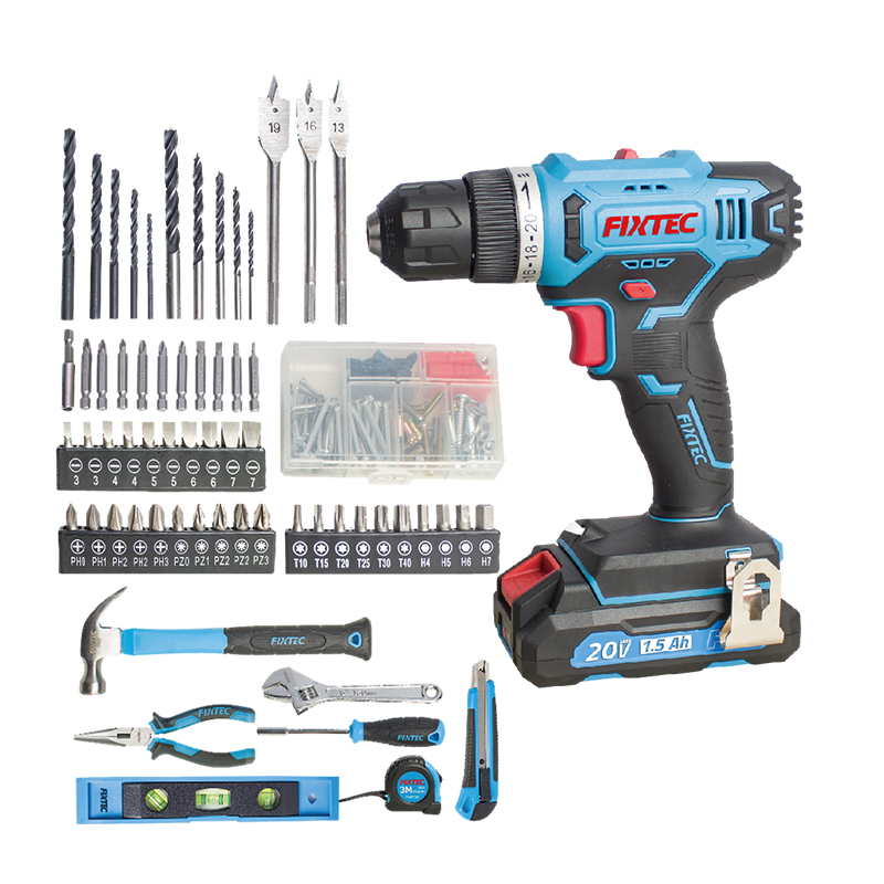 Аккумуляторная дрель-шуруповерт Fixtec с 221 насадкой